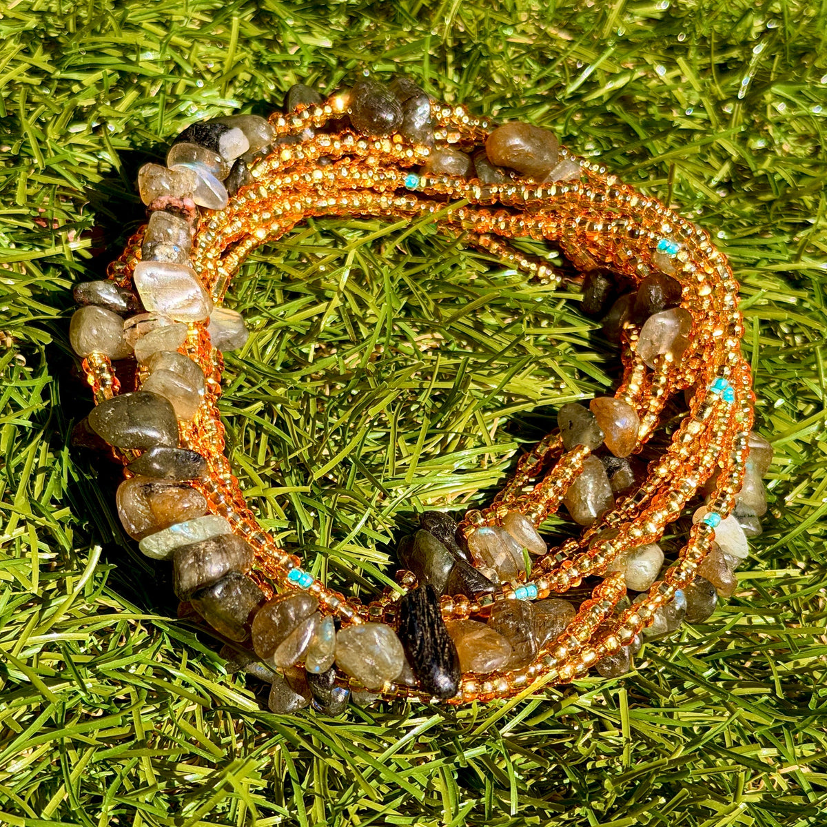 Labradorite & Gold 2-Strand Waist Bead Set