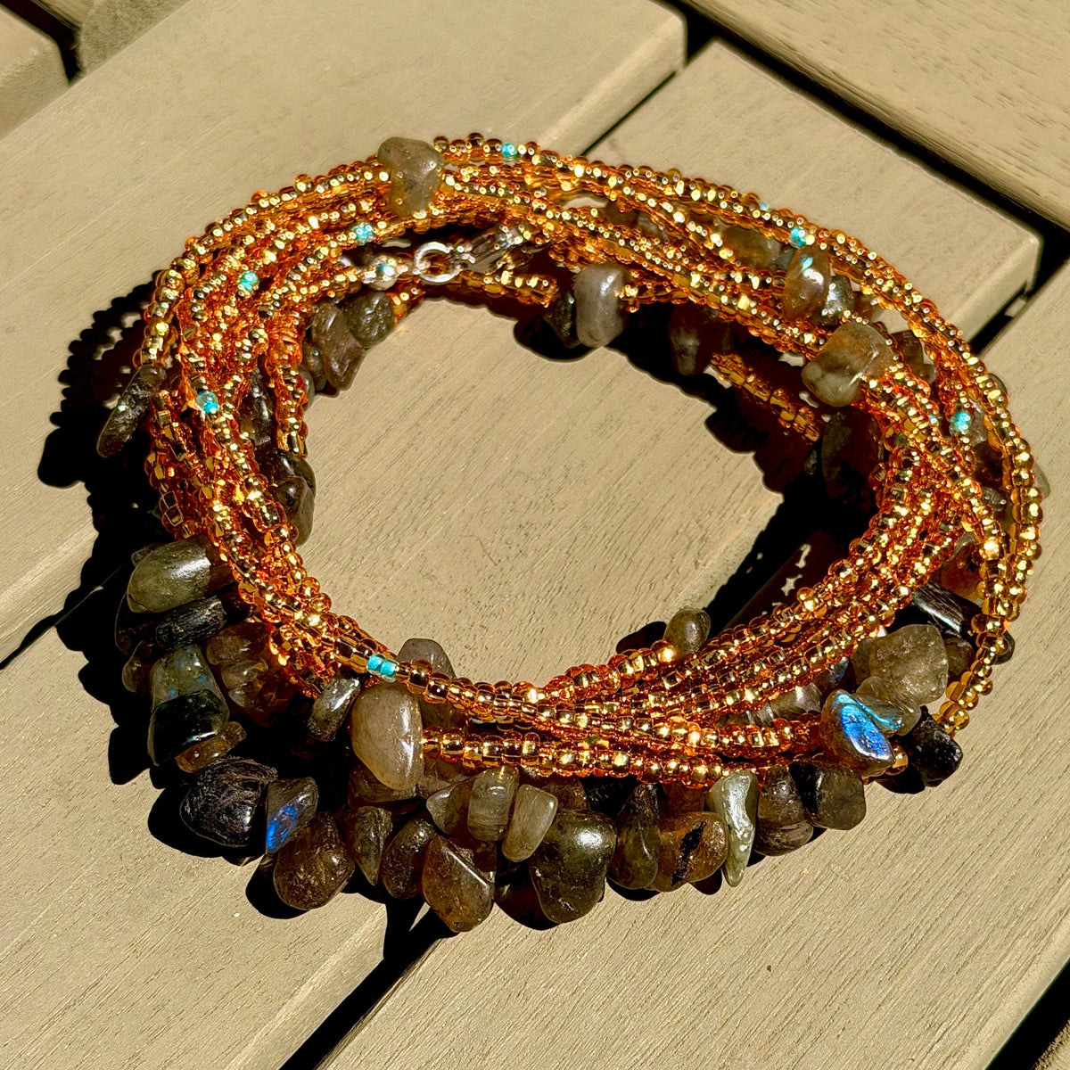 Labradorite & Gold 2-Strand Waist Bead Set